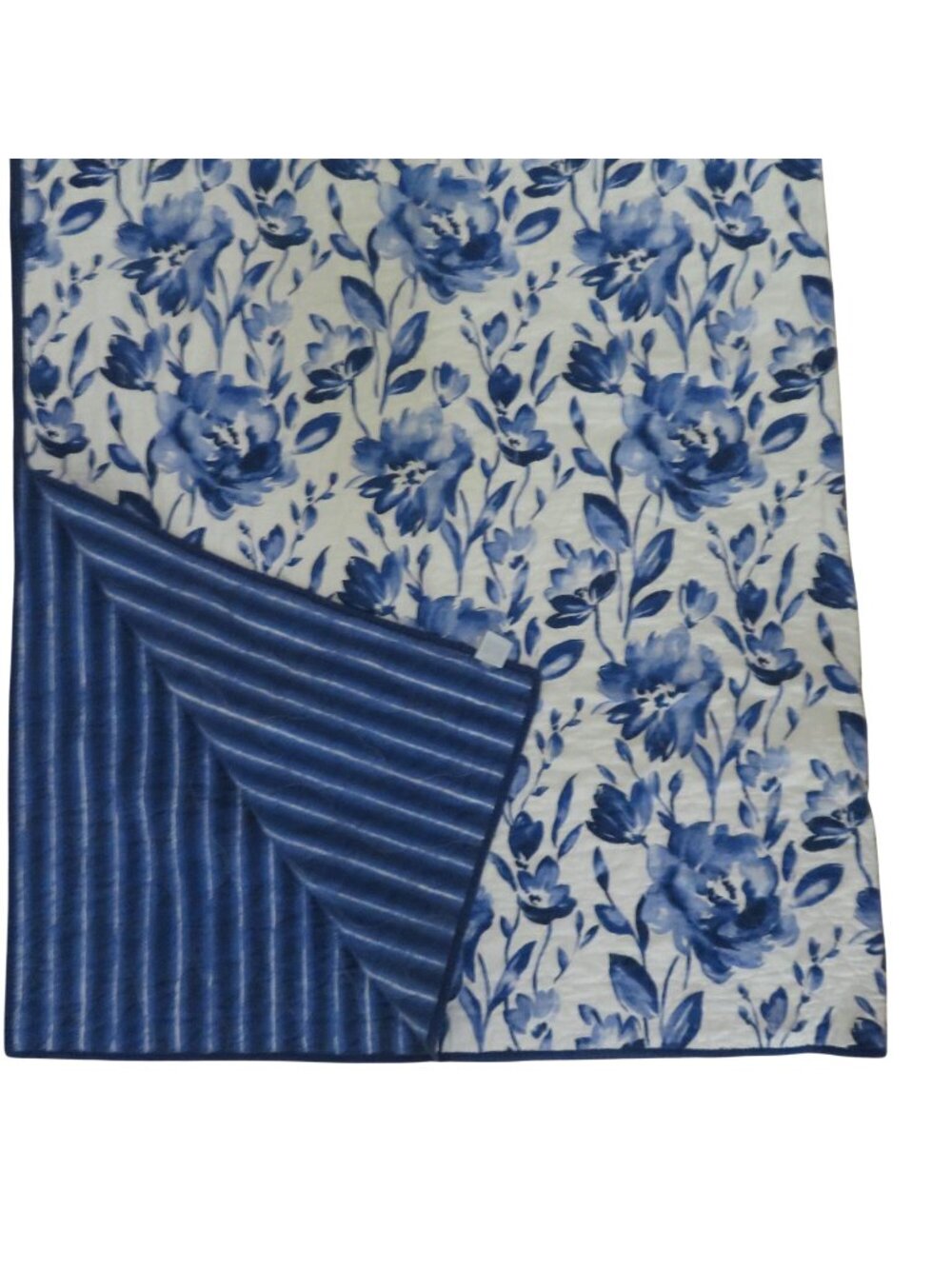 Vintage Martha Stewart Full/Queen Reversible Cotton Quilt Blue Floral Striped